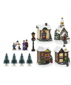 MINI VILLAGE SCENE SET WITH LIGHT UP HOUSES (LED)  ΜΙΝΙΑΤΟΥΡΑ ΧΩΡΙΟ - PM523080